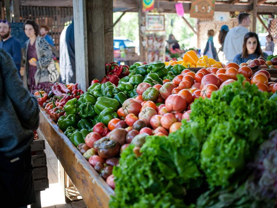 Colorful vegetables at a market stall.